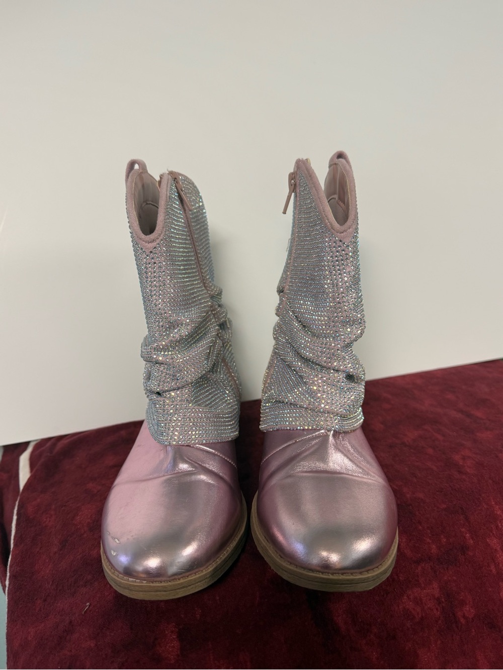 Steve Madden Jlassy Girls Size 4 Pink Rhinestone Western Cowboy Boots Sparkle - Picture 2 of 10